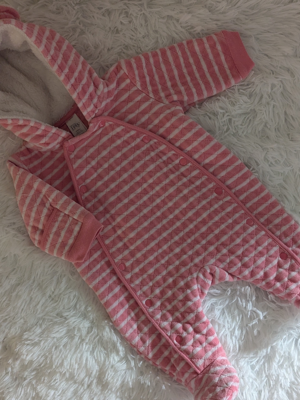 Nordstrom Pink and White Striped Quilted Hooded Snowsuit